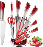 Professional 9-Piece Kitchen Knife Set with Acrylic Block - Non Stick Sharp Stainless Steel Chef Knives with Sharpener,Gift for Home Kitchen Women