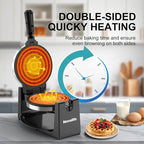 Waffle Maker, Rotating Belgian Waffle Maker, 180° Flip Waffle Iron, Non-Stick Plate, Adjustable Browning Control, Foldable Cool Touch Handle, Removable Drip Tray, Space Saving Storage, Stainless Steel