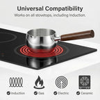 17oz Stainless Steel Sauce Pot with Heat Resistant Wooden Handle, Butter Warmer Milk and Coffee Warmer, Chocolate Melting Pot, Mini Sauce Pan for Coffee