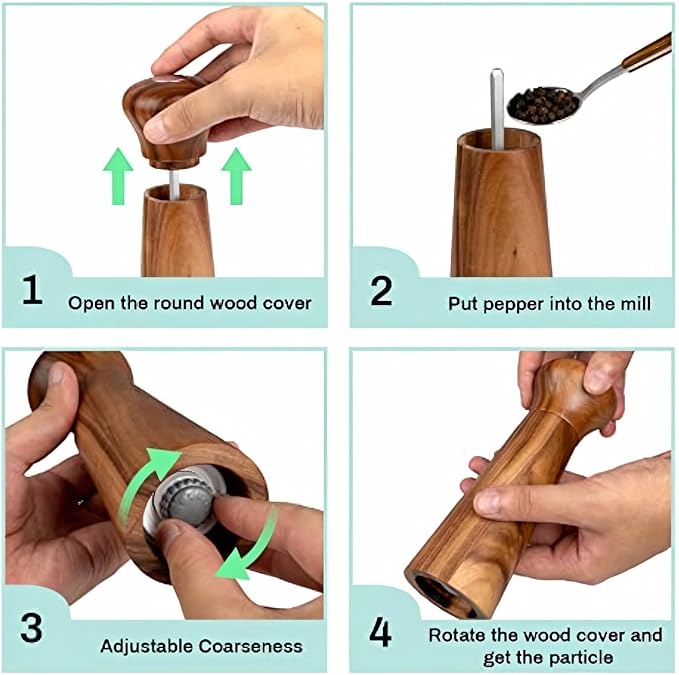 Wooden Pepper Grinder,Refillable Pepper Mill,Adjustable Pepper Shaker,Spices Mill,Ceramic Pepper Grinder Seasoning Mill,Madera Pimienta Grinder,Salt Mill Tableware Gift for for Gifting