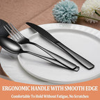 40 Pcs Black Silverware Set, Stainless Steel Flatware Set for 8, Food-Grade Cutlery Set, Mirror Polished Tableware Eating Utensils Set for Home Kitchen, Include Knife Fork Spoon Set, Dishwasher Safe