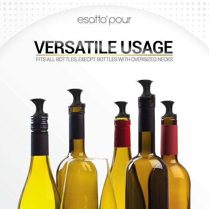 Esatto Pour & Seal Plastic Pourer with Lid - 12 Pieces & 4 Cork Adaptors for Precision Pouring, Pour Spouts for Bottles, Liquor Bottle Pourers for Alcohol & Olive Oil, Bar Bartender Accessories