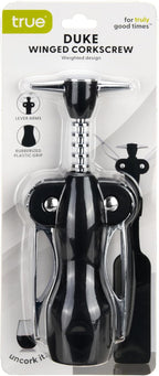 True Duke Winged Corkscrew Wine Opener, Multi-Purpose Bottle Opener for Beers and Soft Drinks, Stainless Steel and Non Slip Comfort Grip for Bartenders, Home Bar, Kitchen Essentials, Set of 1, Black