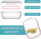 Vtopmart 5Pack 22oz Glass Storage Containers with Lids, Glass Meal Prep Food Container Sets with Snap Airtight Lids for Microwave, Oven, Freezer and Dishwasher, Pink