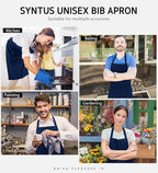 Syntus Apron for Men Women, Adjustable Cooking Kitchen Chef Aprons with 2 Pockets, Cotton/Polycotton/Polyester