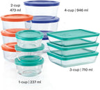Pyrex Simply Store (12-Pack) Glass Food Storage Containers Set, (1, 2, & 3 Cup) Meal Prep Containers with Plastic BPA-Free Lids, Dishwasher & Microwave Safe