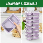Dealusy 50 Pack (100-Piece) 28 oz Meal Prep Containers Reusable with Lids 2-Compartment, Sturdy Leakproof Food Safe, Microwave Freezer Dishwasher Safe, To Go Take Out Plastic Food Storage, Lilac