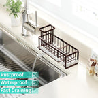 HapiRm Sponge Holder for Kitchen Sink - Self-draining Sink Caddy with Brush and Dishcloth Holders, Stainless Steel Kitchen Organizer for Countertop - Bronze