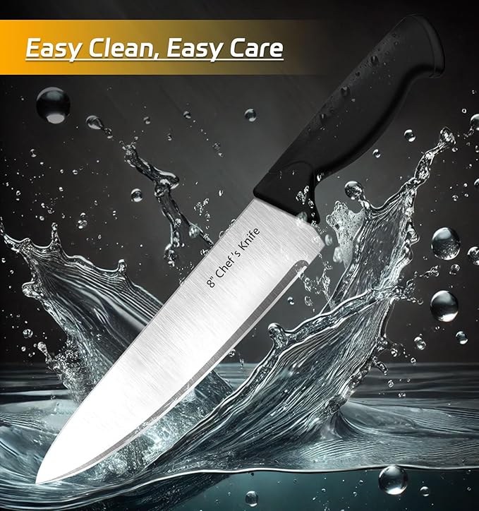 Knife Set, 6-Piece Kitchen Knife Set, German High Carbon Stainless Steel, Durable & Easy Clean Knife Block, Black