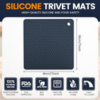 Silicone Trivet Mats 4 Heat Resistant Pot Holders Multipurpose Non-Slip Hot Pads for Kitchen Potholders, Drying mat, Jar Opener, Spoon Holder, Coaster.(Black Hidden Blue)