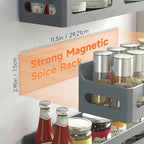 Sevenblue 4 Pack Strong Magnetic Spice Rack for Refrigerator, Multipurpose Magnetic Shelf for Fridge with 4 Hooks for kitchen and Bathroom Organization, Grey