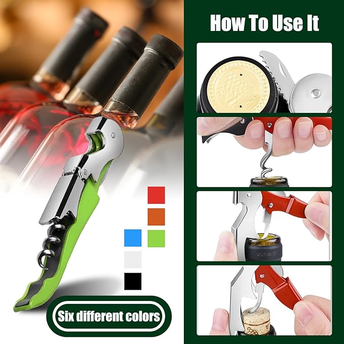 24 Pieces wine opener wine key Stainless wine bottle opener Fold Serrated Foil Cutter wine key for servers for Family, Company Party,Bars,Restaurants(6 Color)