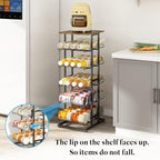 GILLAS 6 Tier with Wooden Top Water Bottle Storage with Wooden Tabletop,Metal Beverage Can Rack,Large Capacity Bottled Rack Water Bottle Holder Stand for Cabinet,Countertop Kitchen,Party,Black