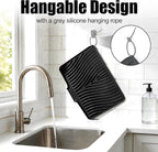 TIKNIK Silicone Dish Drying Mat, Stone Drying Mat for Kitchen Counter with Built-In Drain, Non-Slip Drain Pad with Built-in Drain, Heat Resistant Stone Drying Mat, Hangable, Black-1pc, 16" x 12"
