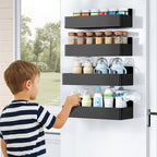 Mystozer Magnetic Spice Rack for Refrigerator, Kitchen Organizer and Storage Shelf, Black (4 Pack)…