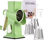 Rotary Cheese Grater Hand Crank Transparent - Shredder Slicer Grinder 3 Stainless Steel Blades, Stable Suction, Labor-Saving Handle, Safe Kitchen Tool for Cheese, Vegetable, Nuts, Chocolate