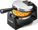 Waffle Maker, Rotating Belgian Waffle Maker, 180° Flip Waffle Iron, Non-Stick Plate, Adjustable Browning Control, Foldable Cool Touch Handle, Removable Drip Tray, Space Saving Storage, Stainless Steel