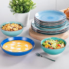 vancasso Bonita Stoneware Dinnerware Sets 24 Pieces Service for 6, Hand-Painted Spiral Dishes Set, Ceramic Kitchen Plates and Bowls Sets-Microwave and Dishwasher Safe (Blue,24 Pcs)