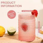 JOVGANK Pink Vintage Hobnail Drinking Glasses Set of 6, Water Tumbler 15oz, Kitchen & Bar Beaded Highball Glasses, Beverage Glass Cups for Water, Beer, Juice, Housewarming and Mother's Day Gift