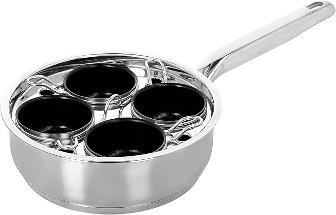 Demeyere Resto 18/10 Stainless Steel Stovetop Egg Poacher Set, 4 Removable Cups, Induction Compatible, Dishwasher Safe (Ceramic, Stainless)