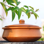 Swadeshi Blessings HandMade Exclusive Range Unglazed Clay Handi/Earthen Kadai/Clay Pot For Cooking & Serving with Lid, 2.8Liters (With Natural White Firing Shade & Mirror Shine) (Red)