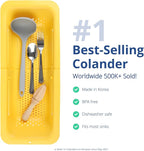 BLUE GINKGO Over the Sink Colander Strainer Basket - Wash Vegetables and Fruits, Drain Cooked Pasta and Dry Dishes - Extendable - New Home Kitchen Essentials (Yellow, 1 Pack)