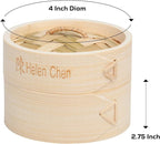 Helen's Asian Kitchen Bamboo Dim Sum Food Steamer With Lid, 4 Inch, 1 Tier Basket For Dumplings, Bao, And Small Bites