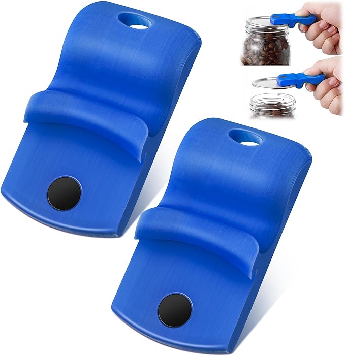 2 Pack Canning Jar Opener with Magnets, Mason Jar Opener For Canning Lids, Regular and Wide Mouth Lids, Powerful Magnet for Easy Refrigerator Storage, Releases Vacuum Seal– Patent Pending(Dark Blue)