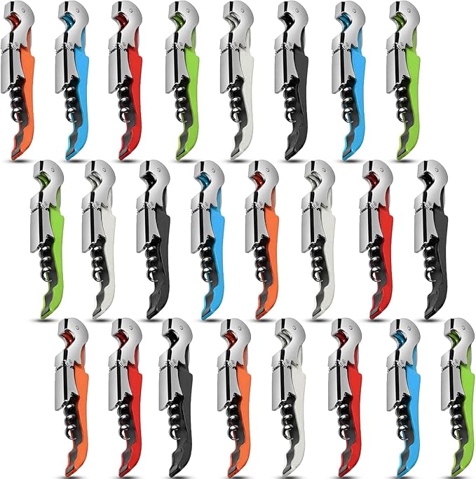 24 Pieces wine opener wine key Stainless wine bottle opener Fold Serrated Foil Cutter wine key for servers for Family, Company Party,Bars,Restaurants(6 Color)