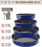 Enamel Roasting Pan Set Round Baking Dish 4-Pack 9/10/12/14 Inch Non Stick High Temperature Resistance Bakeware for Pizza & Salad, Oven Dishwasher Safe Mother Day Gift for Wife & Mom Cake Pan