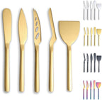 Berglander Gold Cheese Knife Set of 5 for All Types of Cheese, Golden Titanium Plating Cheese Cutter Slicer Ergonomic Design for Confortable Grip and Cut, Butter Spreader Knife