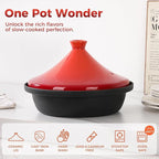 Moroccan Tagine for Cooking: Enameled Cast Iron Cooking Pot, Slow Cooker, Classic Kitchen Cookware, Tajine with Ceramic Cone-Shaped Closed Lid, 3.3 QT, Orange
