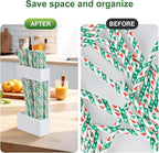2 PACK Acrylic Straw Holder for Cabinet Doors, Reusable Straw Organizer with Ultra-Sticky Adhesive, Small Kitchen Accessories Container, Fits Both Short & Long Straws (White)