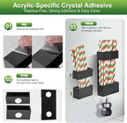 2 PACK Acrylic Straw Holder for Cabinet Doors, Reusable Straw Organizer with Ultra-Sticky Adhesive, Small Kitchen Accessories Container, Fits Both Short & Long Straws(Black)