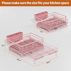 Laveshop Dish Drying Rack - Expandable Rack, Large Capacity Dish Drainer for Kitchen Counter, Rust-Proof with Utensil Holder, Pink
