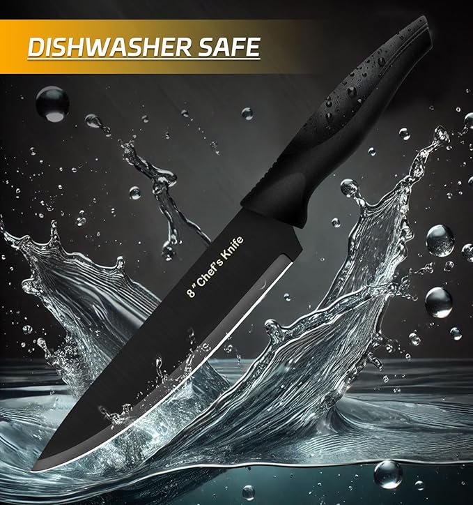 XANAPON Knife Set, 14 Pieces Kitchen Knife Set, High Carbon German Stainless Steel, Dishwasher Safe Cutlery with Sharpener, Black
