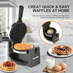 Waffle Maker, Rotating Belgian Waffle Maker, 180° Flip Waffle Iron, Non-Stick Plate, Adjustable Browning Control, Foldable Cool Touch Handle, Removable Drip Tray, Space Saving Storage, Stainless Steel