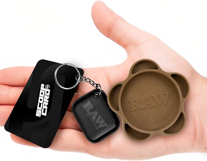 RAW Gripper Grinder - Spice Mill - Medium Grind V2 + RAW Tiny Matte Black Murder'd Tray KeyChain - Unique Collectible