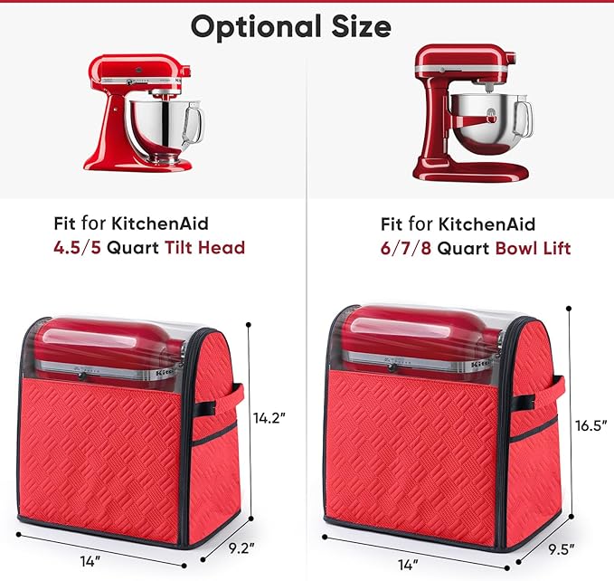 BAGSPRITE Full Open Stand Mixer Cover with Slider Base Compatible with KitchenAid 4.5/5 Qt Bowl-Lift Mixers – Dustproof Quilted Kitchen Aid Mixer Cover with Pockets for Accessories & Attachments