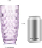 CREATIVELAND Highball Beverage Glasses Set of 6 Romantic Colored Thick & Heavy Base Big Capacity 14.87oz|440ml, Drinking Glass Tumblers for Iced Tea, Water, Soda & Juice and Cocktails (Purple)