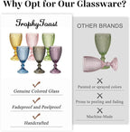 Colored Vintage Wine Glasses Set of 6 – 10.5 Ounces Colored Glass Water Goblets, drinking glasses for Mothers Day, Wedding, Holiday, or Fancy Glassware for everyday