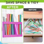 Qinyoung Acrylic Straw Holder for Cabinet Door with Double Sided Adhesive Tape Reusable Straw Organizer Tumbler Storage Kitchen Accessories Container for Counter Cupboard(Classic,Large,Hot Pink)