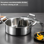 Delarlo 6.8QT Tri-Ply Stainless Steel Double-flavor Shabu Shabu Pot 12 inch Everyday Pan with Lid, Kitchen Induction,Cooking Hot Pot, Oven Safe Stock Pot, Up to 600℉