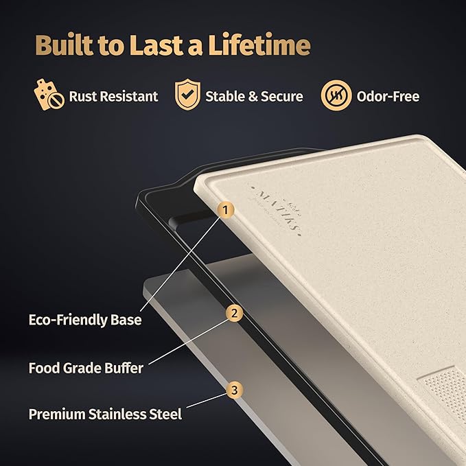 Matiks Stainless Steel Cutting Board Set - 16”×11” Large Double Sided Dishwasher Safe Metal Cutting Board for Kitchen – Housewarming Gifts New Home - New Home Gift Ideas - First Home Cooking Gifts