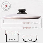 12 Inch Glass Lid for Frying Pan Lid, Pan Lid, Skillet, Pot Cover, Compatible with Lodge Cast Iron Skillet -12" Cover with Heat-Resistant Handle, Clear