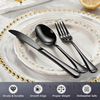 60 Piece Black Silverware Set - Service for 20, Stainless Steel Flatware Cutlery Set Include Knives Spoons Forks, Black Bulk Silverware for Wedding, Restaurant, Home, Dishwasher Safe