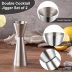 Briout Jigger for Bartending, Double Cocktail Jigger Japanese Premium 304 Food Grade Stainless Steel Jigger 2 OZ 1 OZ with Measurements Inside, Flat Edge Silver