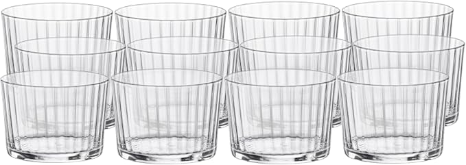 Bormioli Rocco Exclusiva Rum Tumblers, Set of 12-7.25 Oz. Ribbed Drinking Glasses with Crystal Star Glass & XLT Treatment, Made in Italy - Durable Cocktail Tumblers for Daily Use, Dishwasher Safe