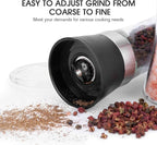 Hotder Premium Pepper and Salt Grinder Set of 2-Refillable Coarseness Adjustable Pepper Mill Shaker with Glass Body for Home,Kitchen(Two Pack)
