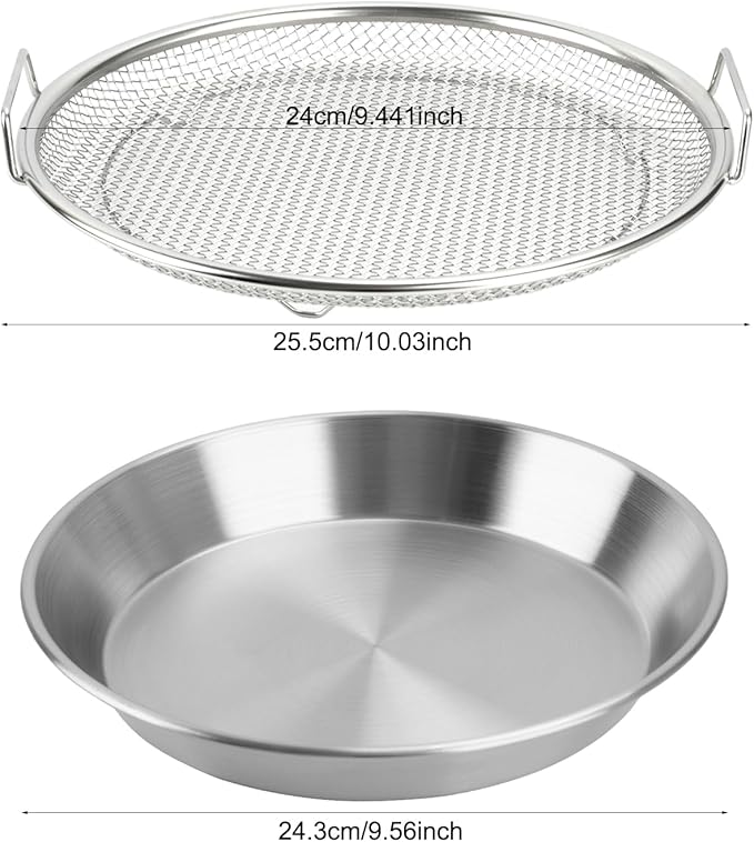 Oil Filter Tray, Stainless Steel Mesh Drain Basket Colanders Air Fryer Accessories for Fried Food Draining Rack Barbecue Grill Tray Net Draining Pan Strainer for Vegetable Dessert (9.5 Inch)